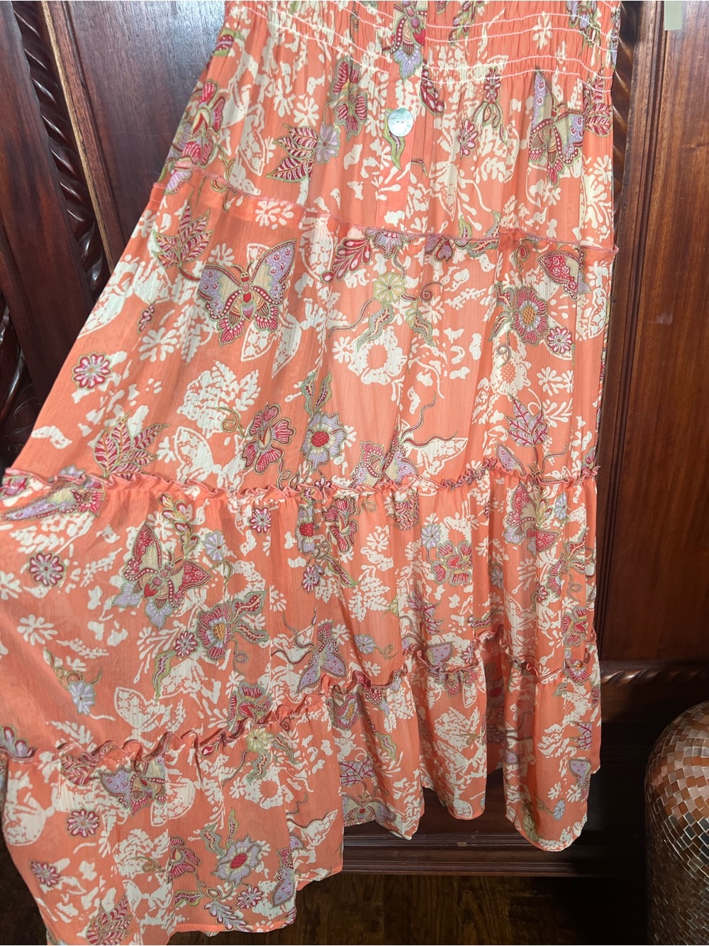 NWT Figueroa & Flower Tiered Coral Maxi Butterfly Botanical Dress L - Picture 8 of 13